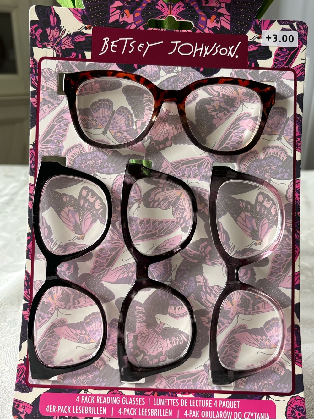 Betsey Johnson +3.00 Reading Glasses Set of 4 - Tortoiseshell & Black